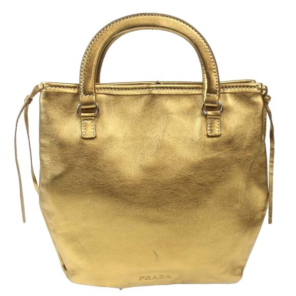 Prada Gold Leather Small Tote Authentic Prada Dust Cover and Cards - Picture 1 of 9